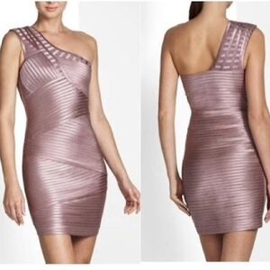 BCBG Taupe Mini One Shoulder Dress